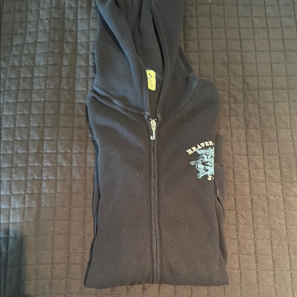 Black Zip-Up Hoodie with Blue Graphic
